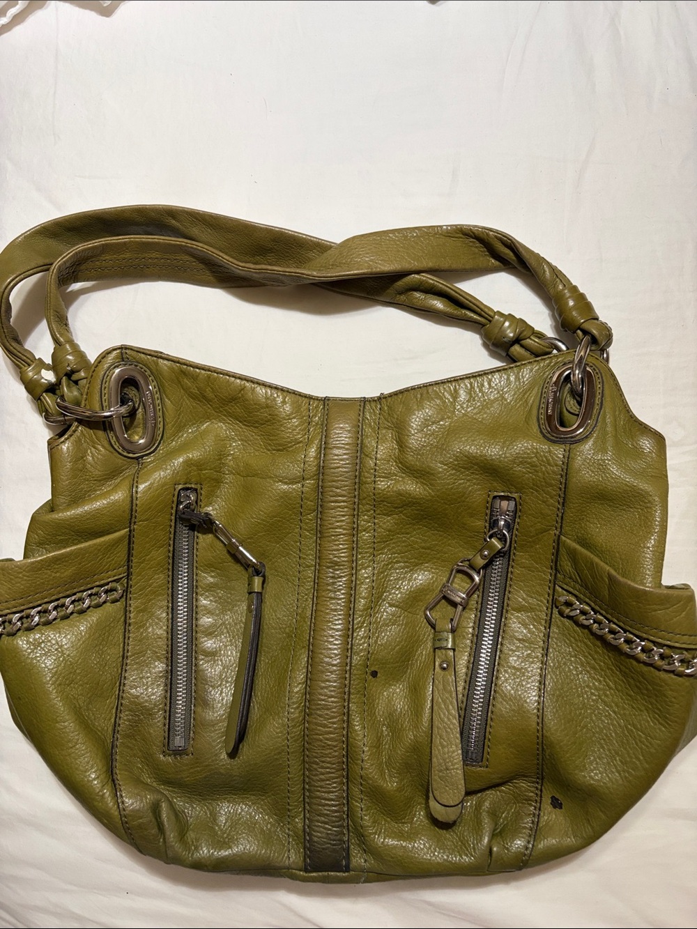 B. Makowsky Olive Green Leather Shoulder Bag